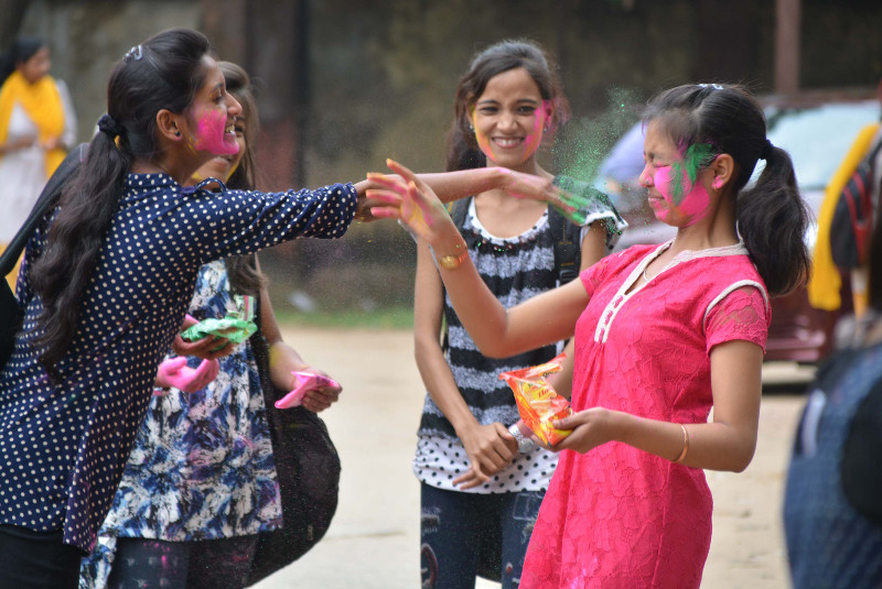 Students from Women's college ranchi smeared color on each other to celebrate Holi