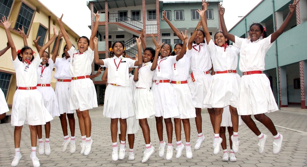 <p>Students of Ursuline Convent celebrate after Jharkhand Academic Council (JAC) declared results for class 10th at their school campus in Ranchi on Tuesday.</p>
