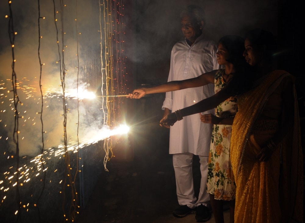 <p>People celebrating Diwali festival on a rainy day in Ranchi on Friday evening.</p>
