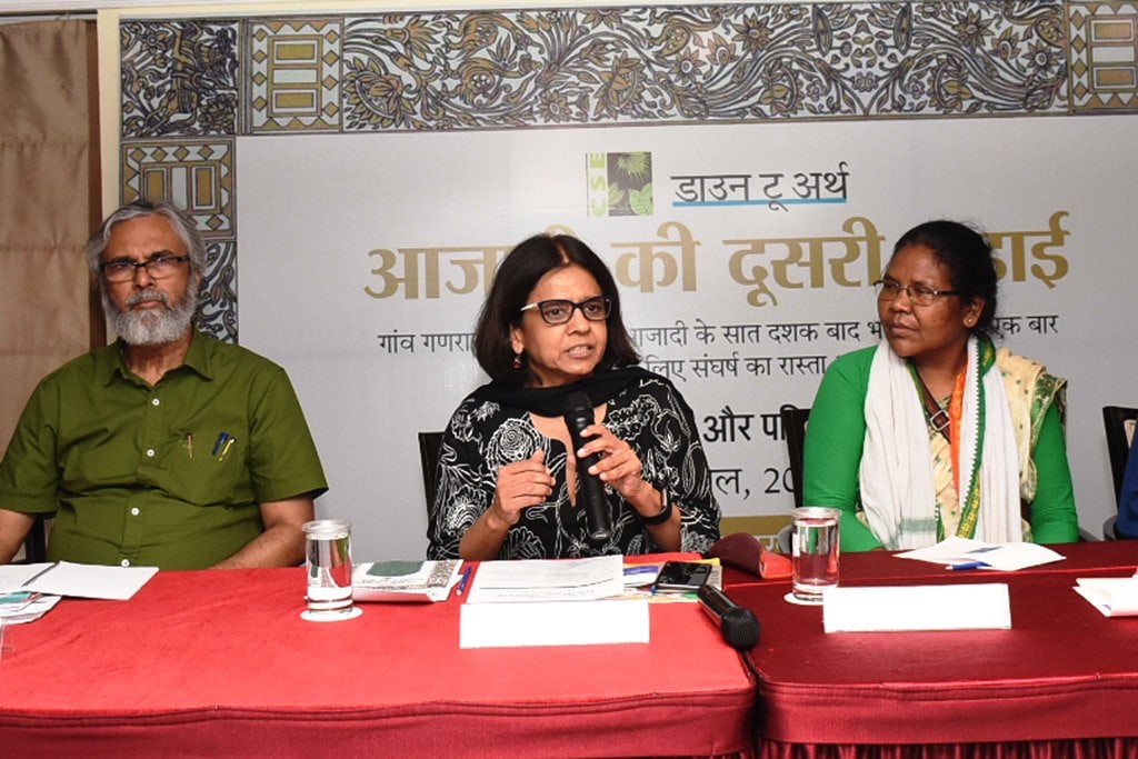 <p>Center for Science and Environment (CSE) Director General Sunita Narain addressing in a programme organised by 'Down To Earth' magazine at a city-based hotel in Ranchi on…