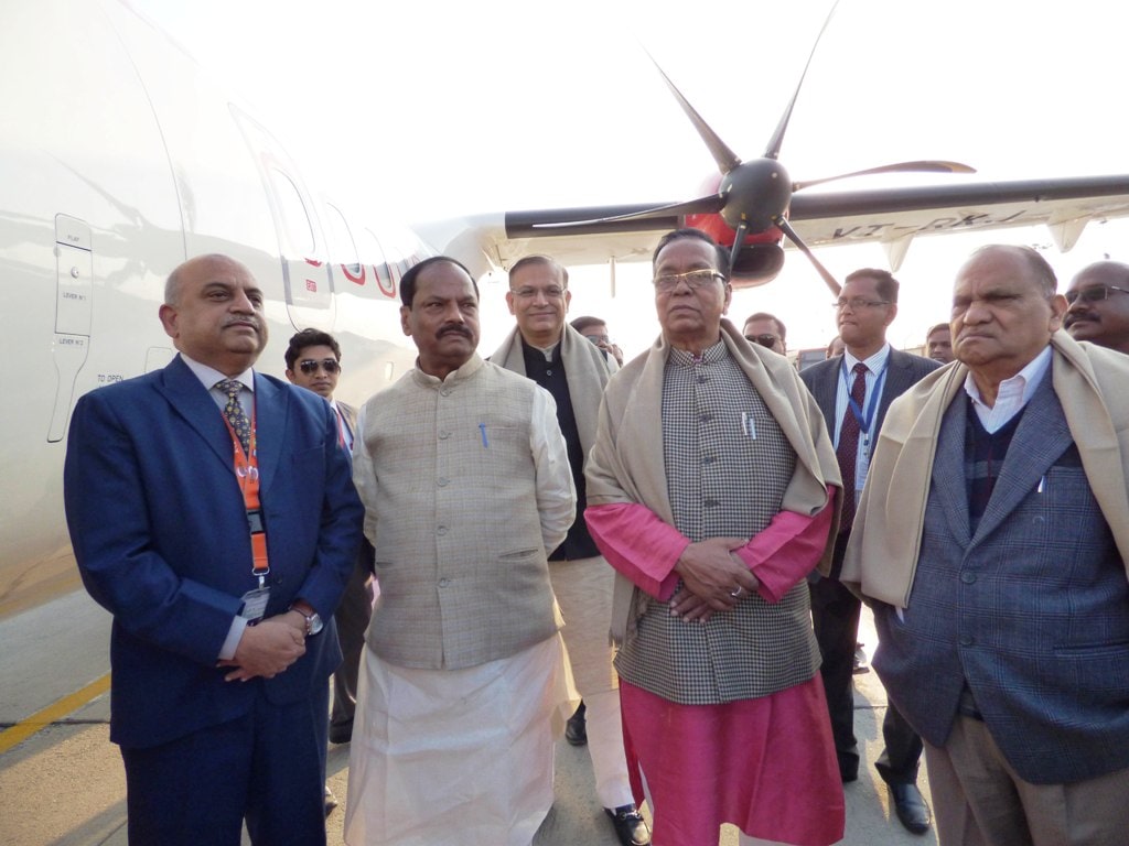 <p>Jharkhand Chief Minister Raghubar Das, MoS for Civil Aviation Jayant Sinha, State Urban Development Minister CP Singh and Ranchi MP Lok Sabha Ramtahal Choudhary during the flagging…