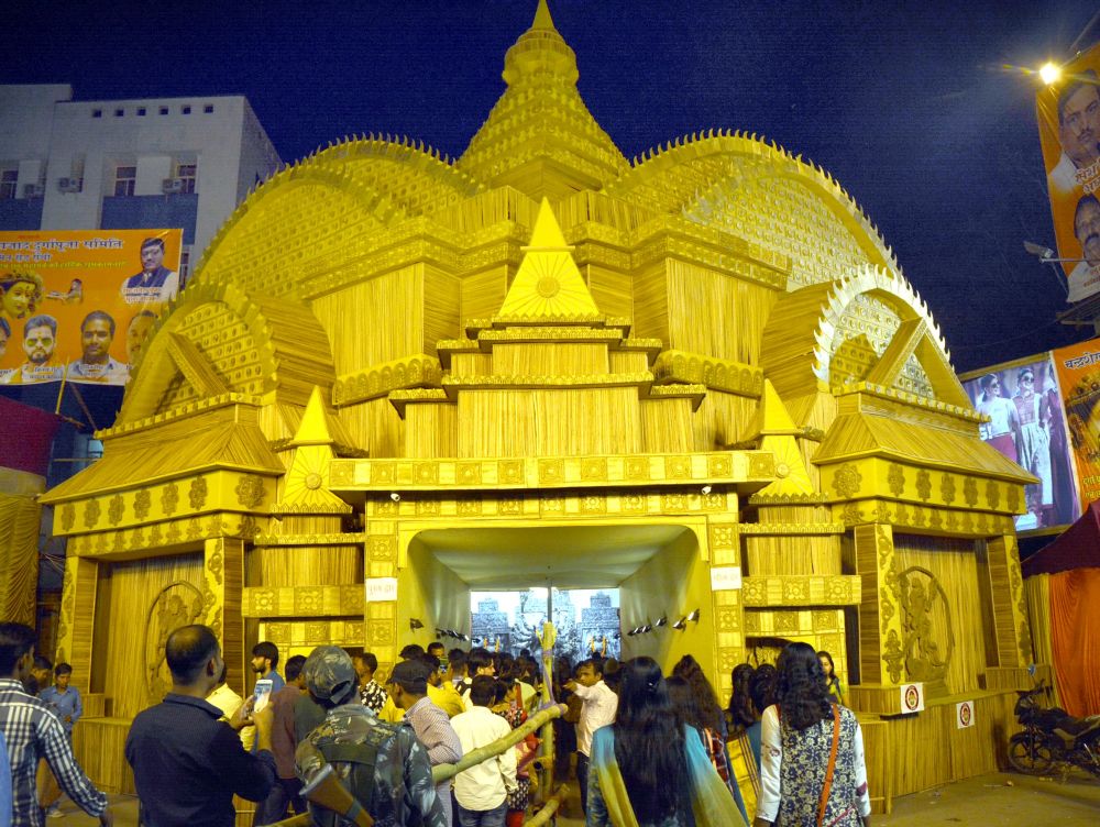 <p> A view of Chandrashekar Azad Durga Puja pandal on the occasion of ‘Maha Astami Puja’ during the ongoing Puja festival in Ranchi on Wednesday.</p>
