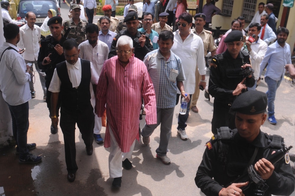 <p>RJD Chief and former Bihar Chief Minister Lalu Prasad Yadav at a special CBI court in connection with Multi-Crore fodder scam cases in Ranchi on Thursday.</p>
