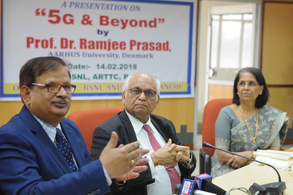 <p>Prof. Ramjee Prasad from AARHUS University Denmark along with CGMT Jharkhand KK Thakur and BITSAA Ranchi RK Chaudhary during a workshop on '5G & Beyond'at Conference…