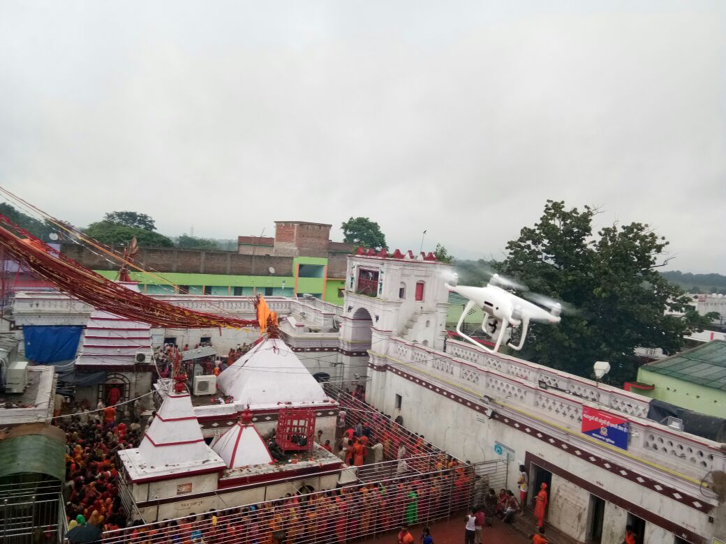 <p>Drone being used for Shravani Mela at Basukibath to keep vigil over devotees.</p>
