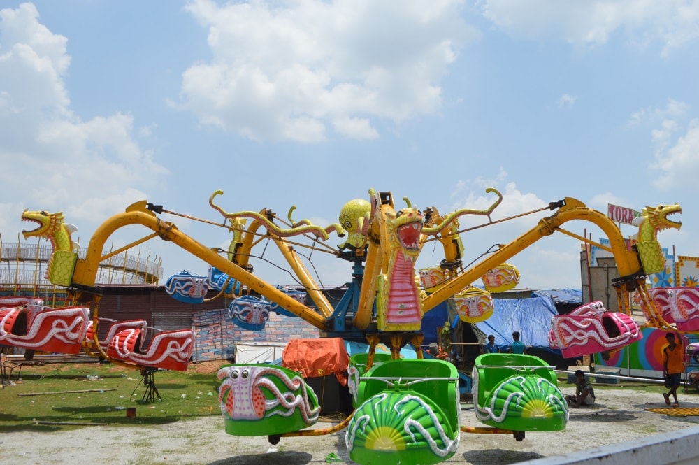 <p>Game wheel for children of devotees put up near Jagannath temple site,Dhurva,Ranchi-venue of Rath Yatra.</p>
