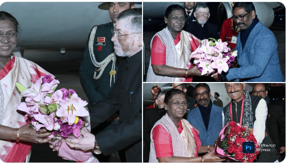 President Murmu lands in Ranchi greeted by Governor Gangwar and CM Soren 