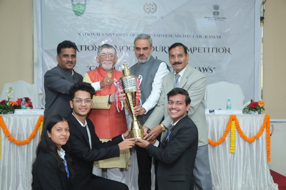 Jharkhand Governor Santosh Gangwar attends NUSRL Moot Court Finals; Nirma University Wins First Place