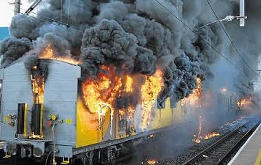 Train catches fire in Meerut