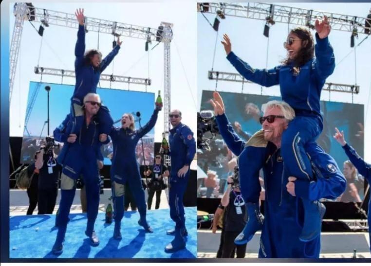 Richard Branson celebrates carrying India - born Astronaut Sirisha on his shoulders