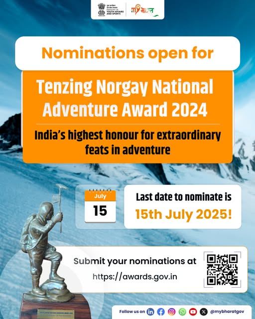 centre-invites-nominations-for-the-prestigious-tenzing-norgay-national-adventure-award-2024