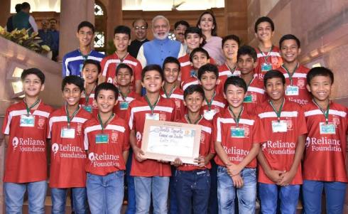 PM interacts with students Reliance Foundation Youth Sports