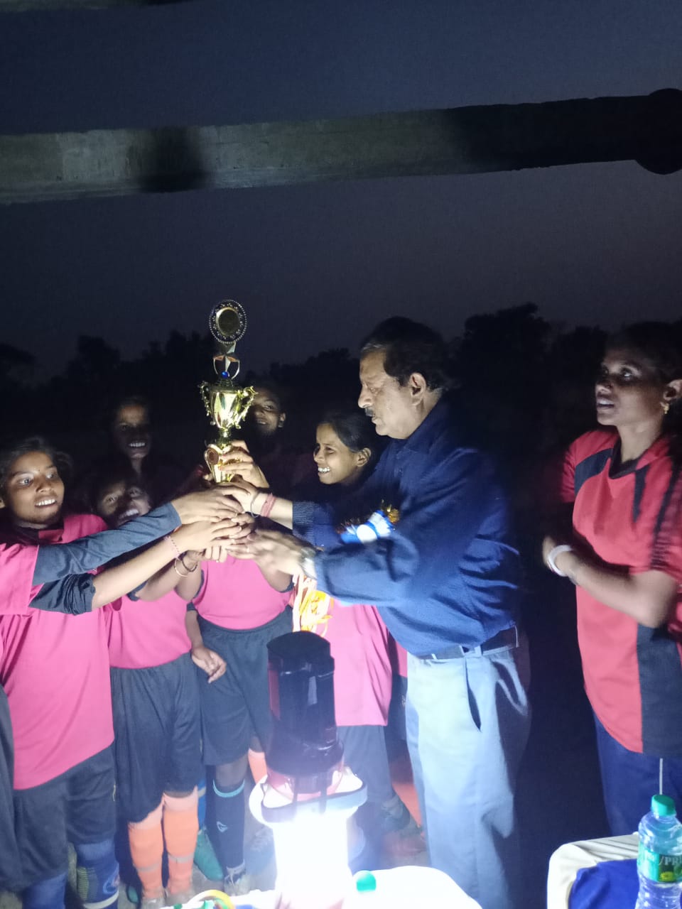 Ex SAI Director Sushil Verma hands over trophy to Girls Football Tournament winners in Bankura 