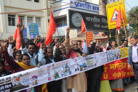 CITU activists protest against demonetization in Ranchi